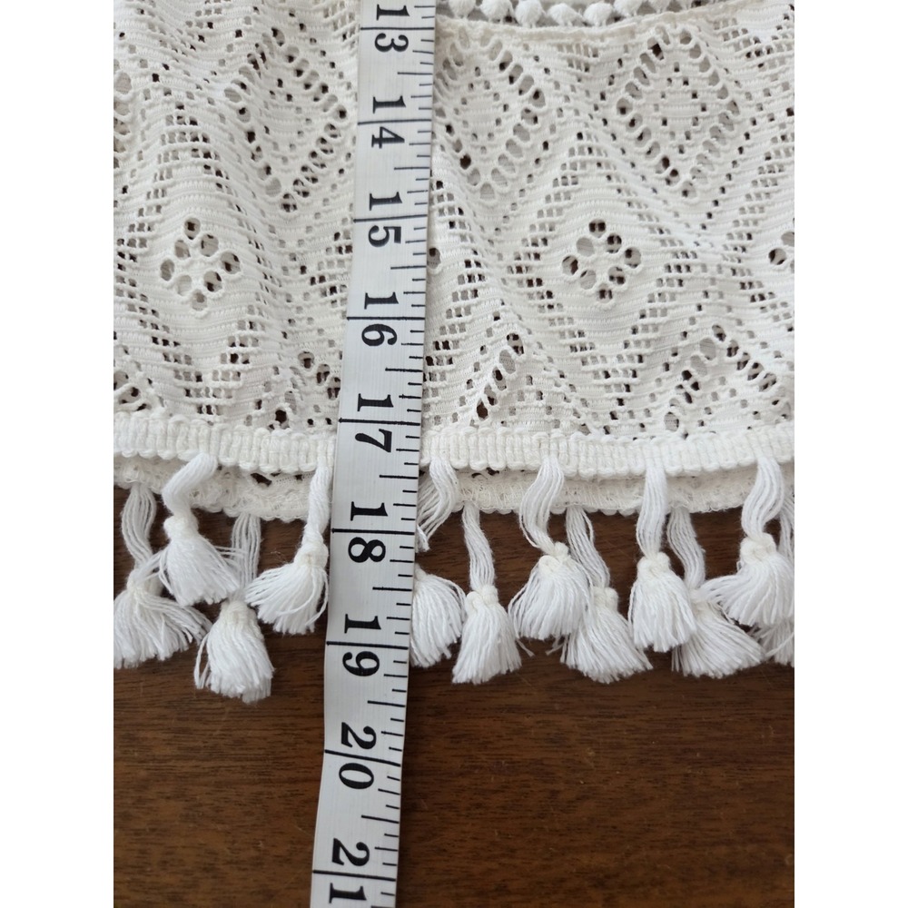 Miss Me Sheer Crochet Top Women's M Romantic Cottagecore Boho Fringe - Picture 7 of 10